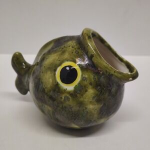 Fish Sponge Scrubbie Holder Vase Unique‎ Pottery Planter Succulent Holder Green